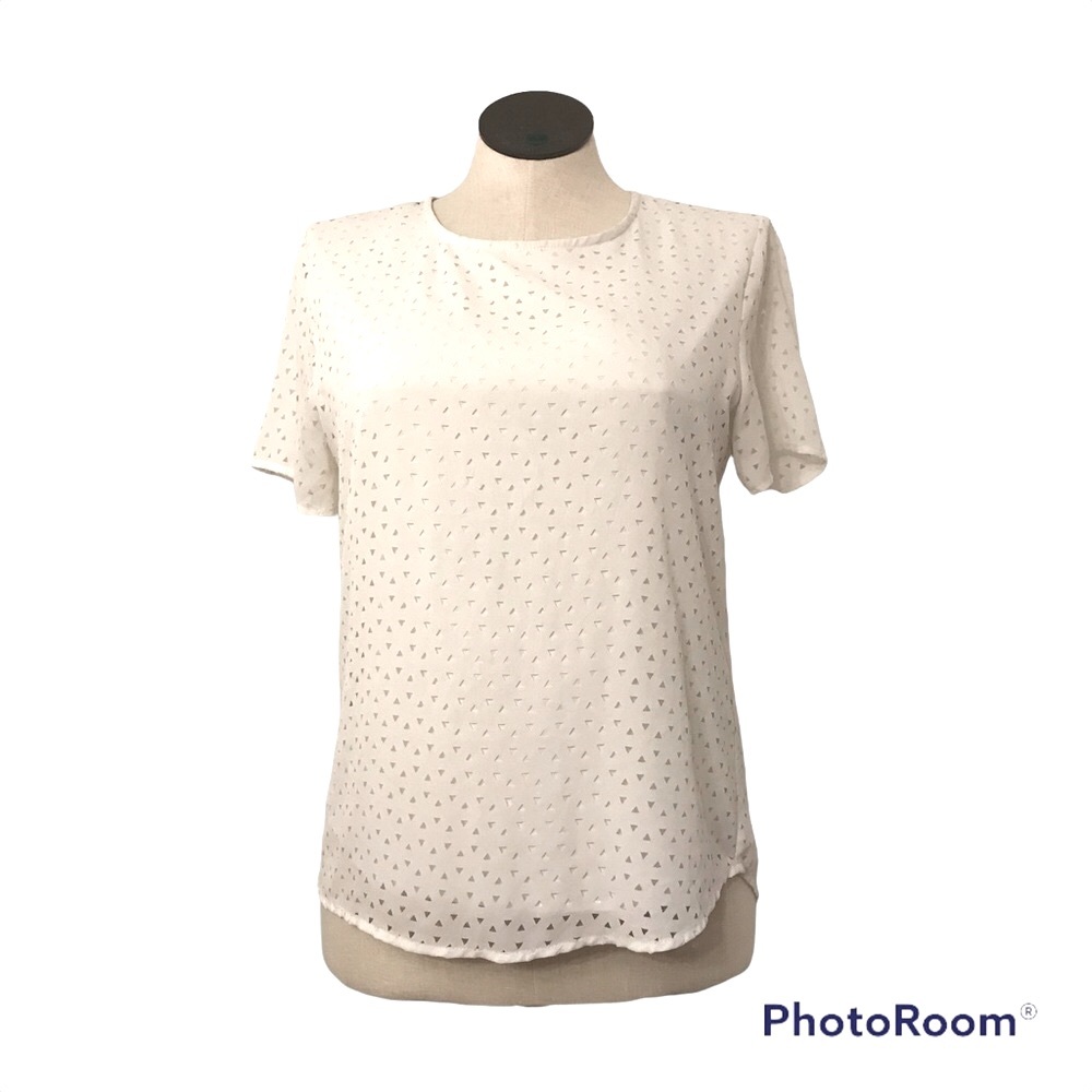 Banana Republic Crew Neck Top Blouse Size Small Color White Short Sleeve